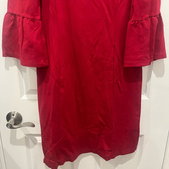 J. McLaughlin Red Shift Dress Ruffle Bell Sleeves Large Valentines Party‎ Career - Picture 4 of 7